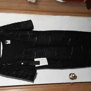 NWT Black Tadashi Shoji Women's Dress with Beaded Detail, Xl